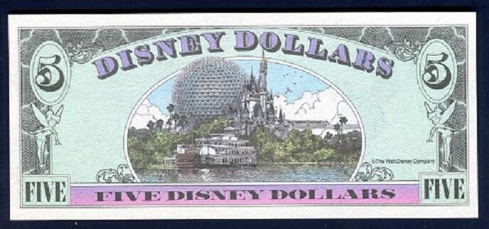 DISNEY 5 DOLLARS, 1993D, UNCIRCULATED