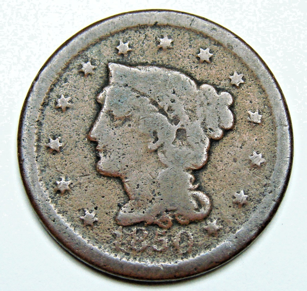 1850 Large Cent Braided Hair