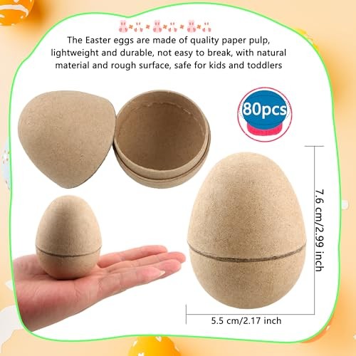 80 Pcs 3 Inch Paper Mache Easter Eggs Fillable DIY Easter Eggs Cardboard