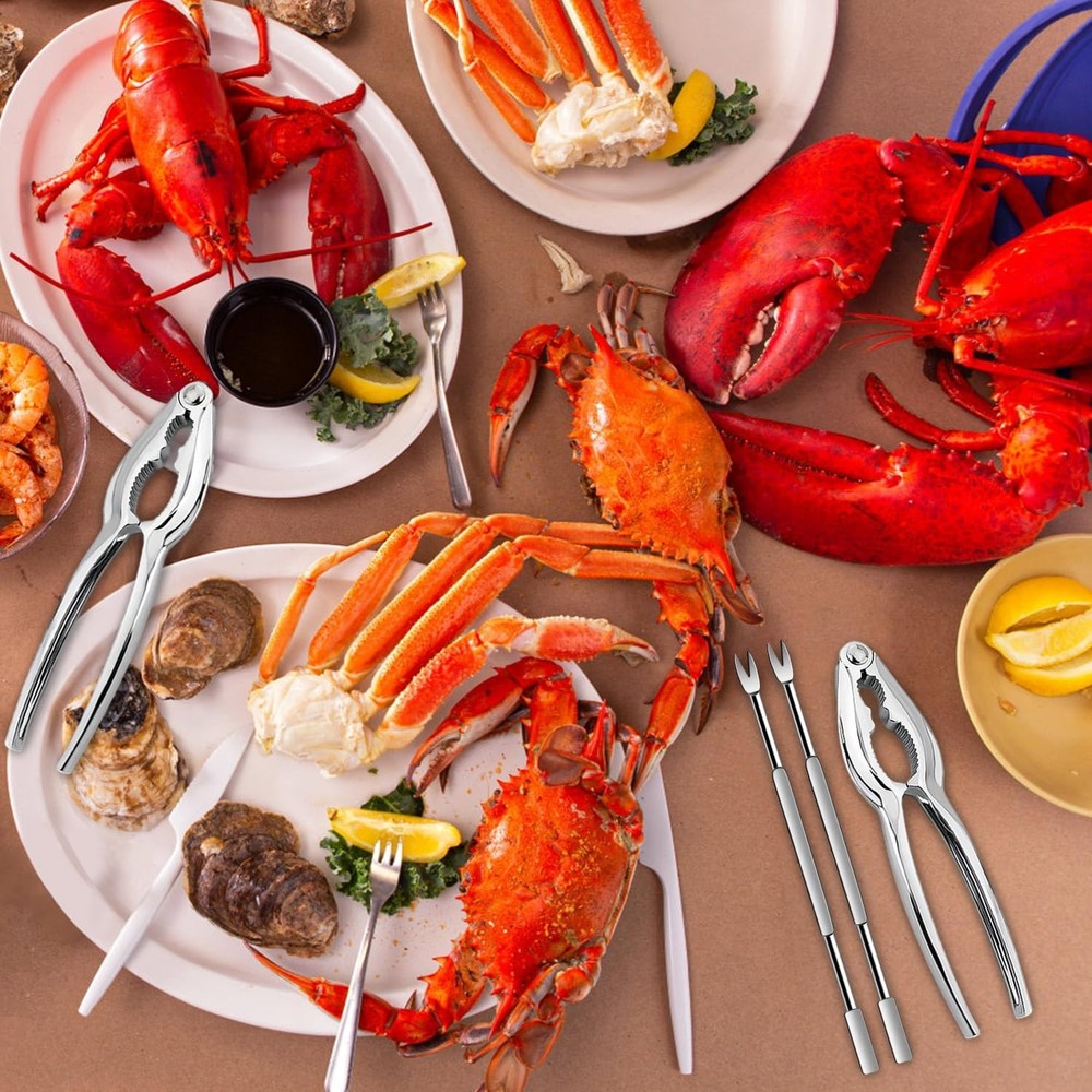 8 Pcs Lobster Crackers and Picks Set, Crab Leg Cracker Tools, Silver