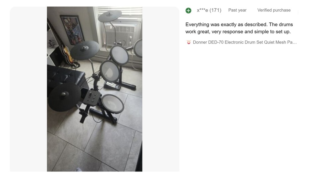 🥁 Donner DED-70 Electronic Drum Set Quiet Mesh Pads Electric Drum Kit + Throne