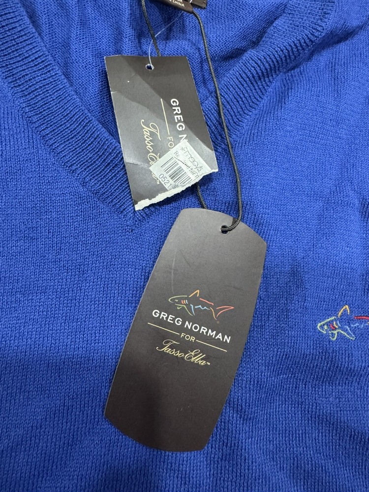 NWT! Greg Norman Lightweight Cotton Pullover Golf Sweater Vest Sz Small Blue