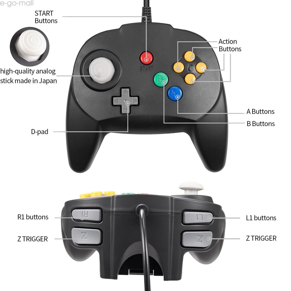 USB N64 Mini Wired Game Controller for STEAM Super RetroCade Switch PC MAC