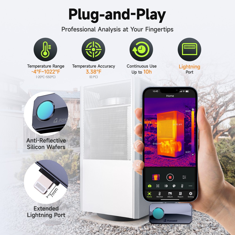 FOXWELL RT100 Infrared Thermal Camera Imaging for Android Windows Type-C grey