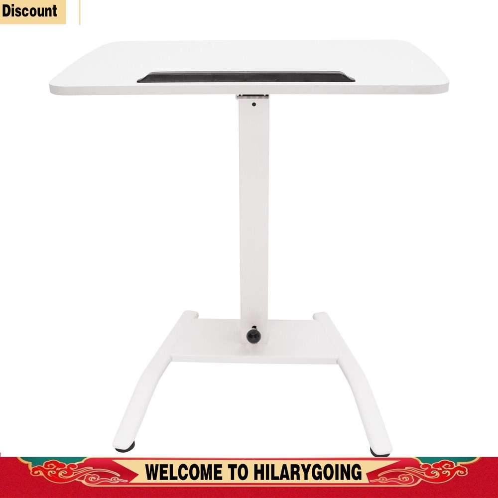 Adjustable 10°-30° Rolling Podium Desk Standing Lifting Computer Desk White