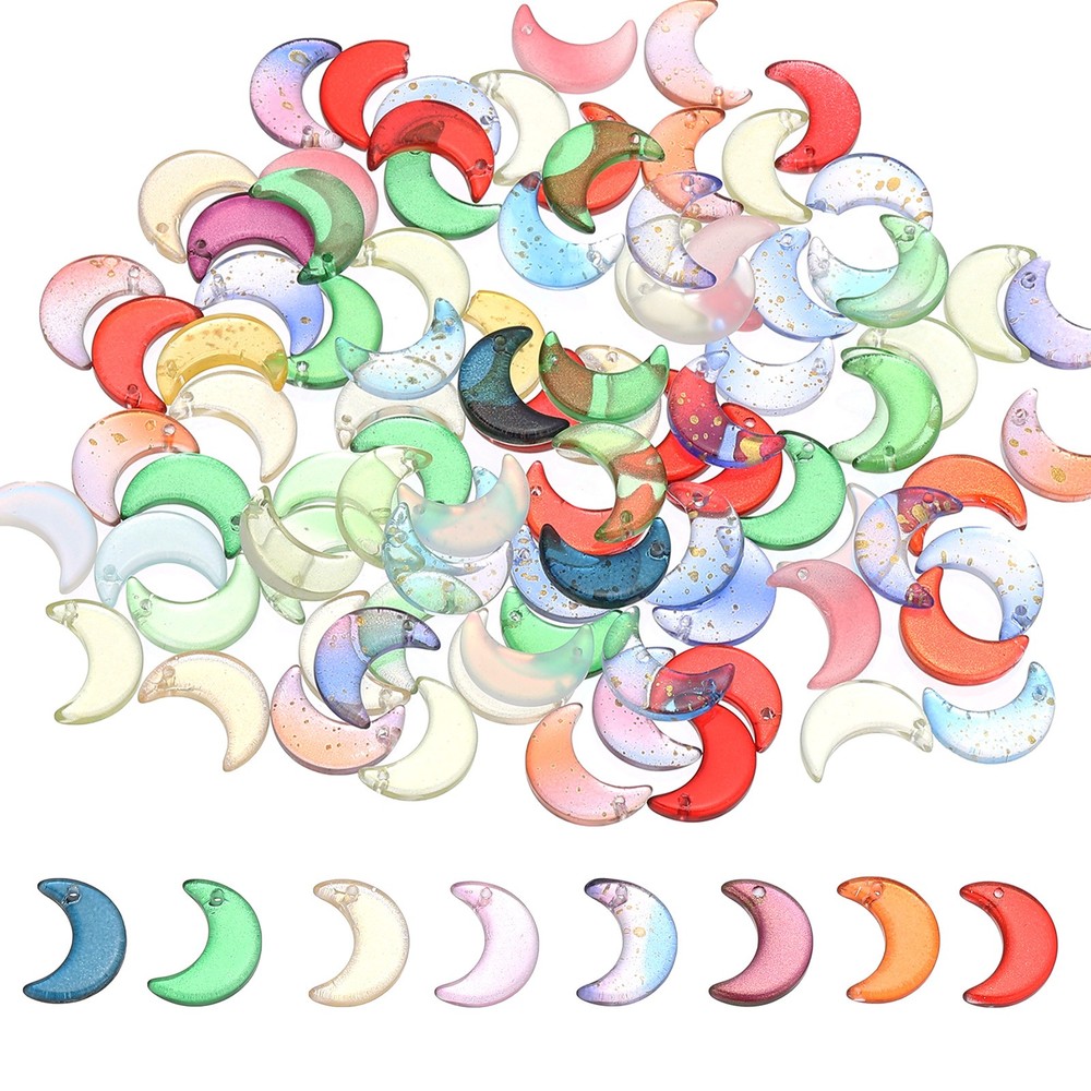Moon Beads, 100Pcs Crystal Moon Beads Translucent Glass Beads, Multicolor