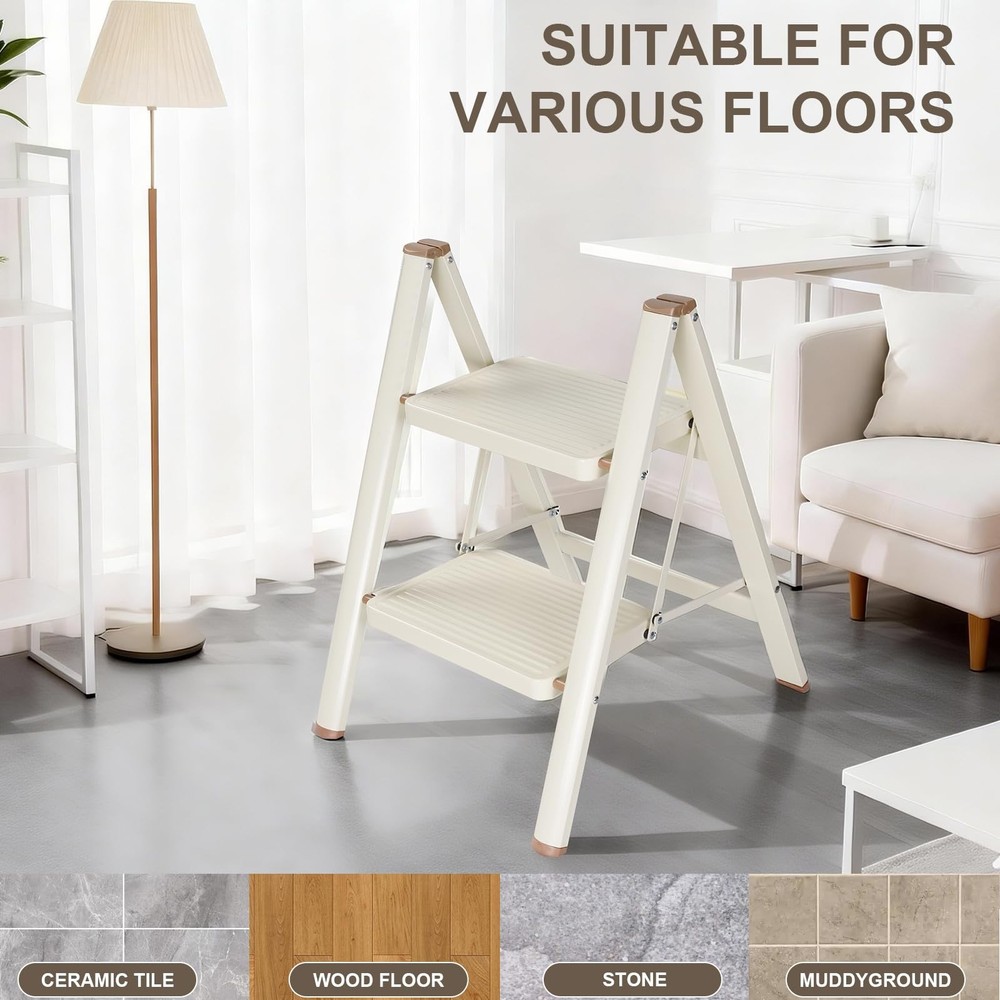 Valeo 2 Step Ladder,Lightweight Folding Stool with 2 Step, Milk White