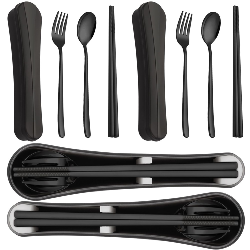 2 Pack Travel Utensils with Case, Portable Reusable Silverware Set for Lunch ...