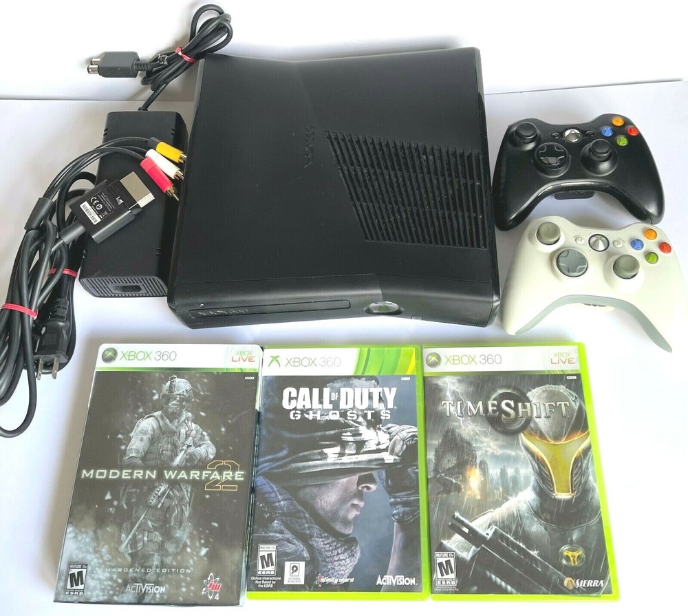 MICROSOFT XBOX 360 S HOME GAME CONSOLE BUNDLE WITH 2 CONTROLLERS 3 SHOOTER GAMES