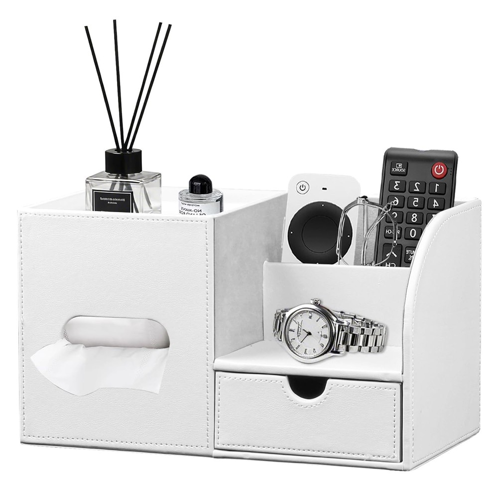 Square Tissue Box Cover with Tray and Organizer,Multi-Functional Decor Cube T...