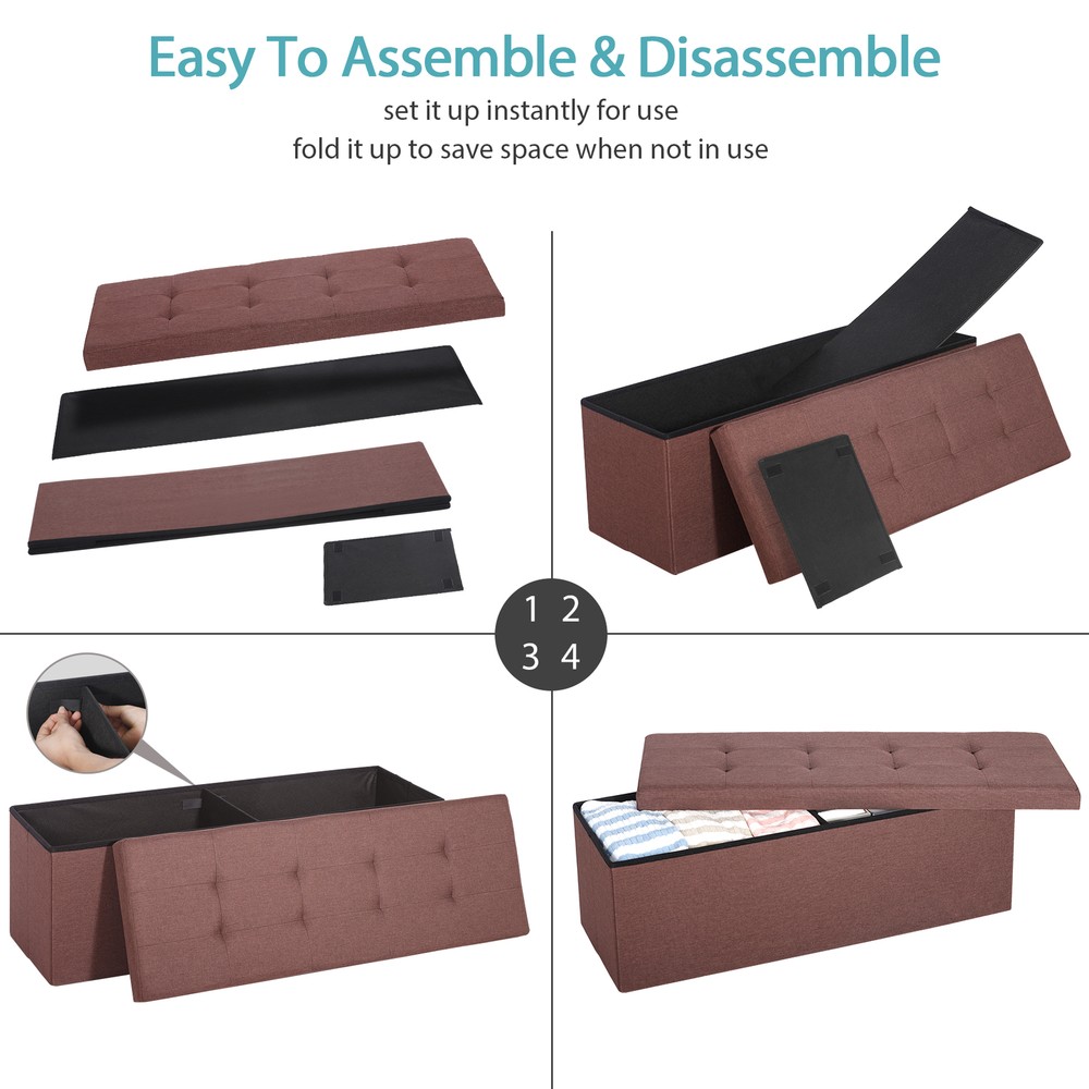 43" Folding Storage Ottoman Bench Footrest Storage Stools Home Decor Brown