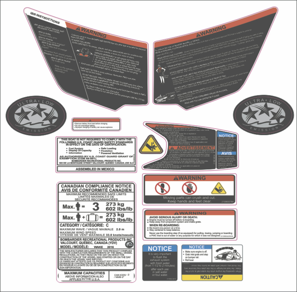 SEADOO RXT X 260 2015 Graphics / Decal Warning / Sticker Kit