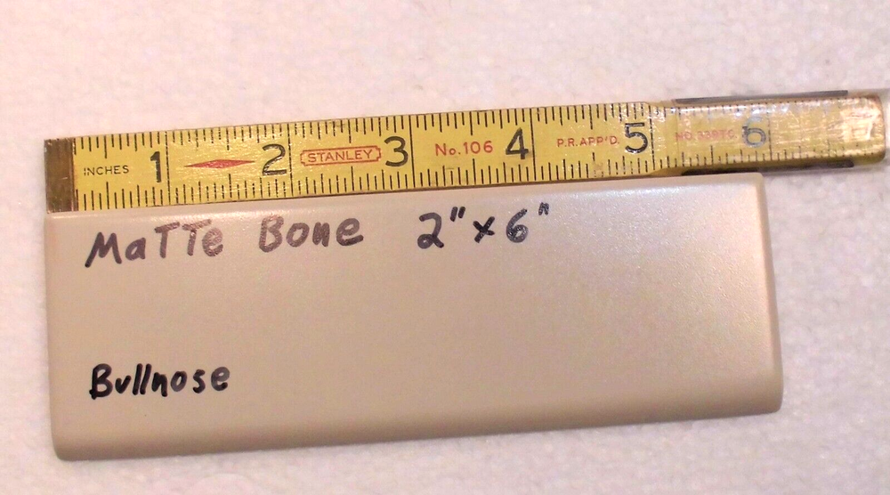 1 pc. Matte Bone - Almond: Ceramic Bullnose Tile 2” X 6” Flat-Surface Type, NEW