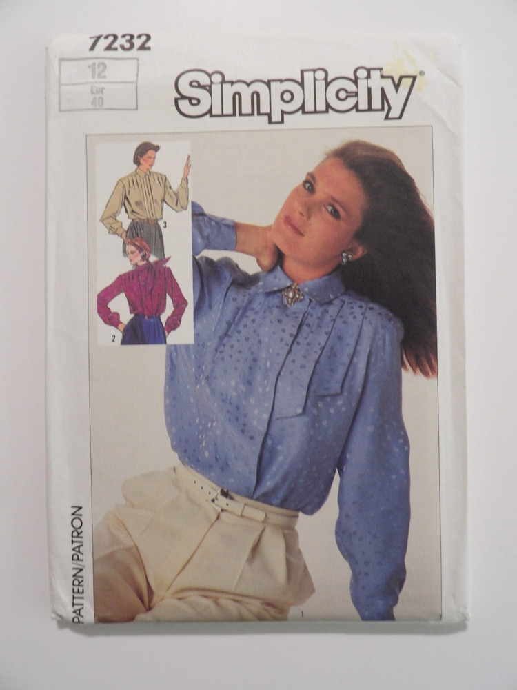 Simplicity 7232 Misses' Blouse w/Concealed Front Button Closing Size 12 Uncut