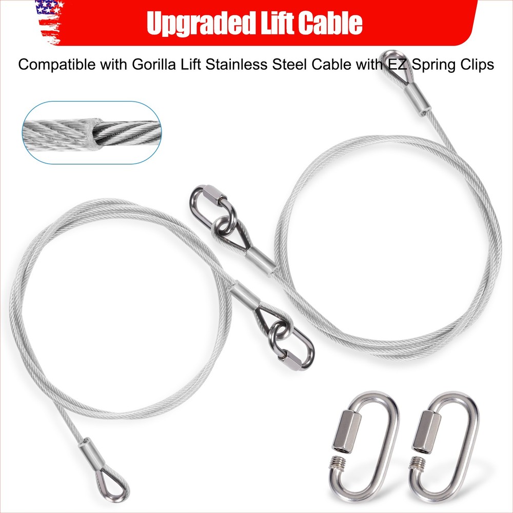 Lift Cable For Gorilla Lift 2Pcs Cables + 4Pcs Quick Links Stainless Steel Cable
