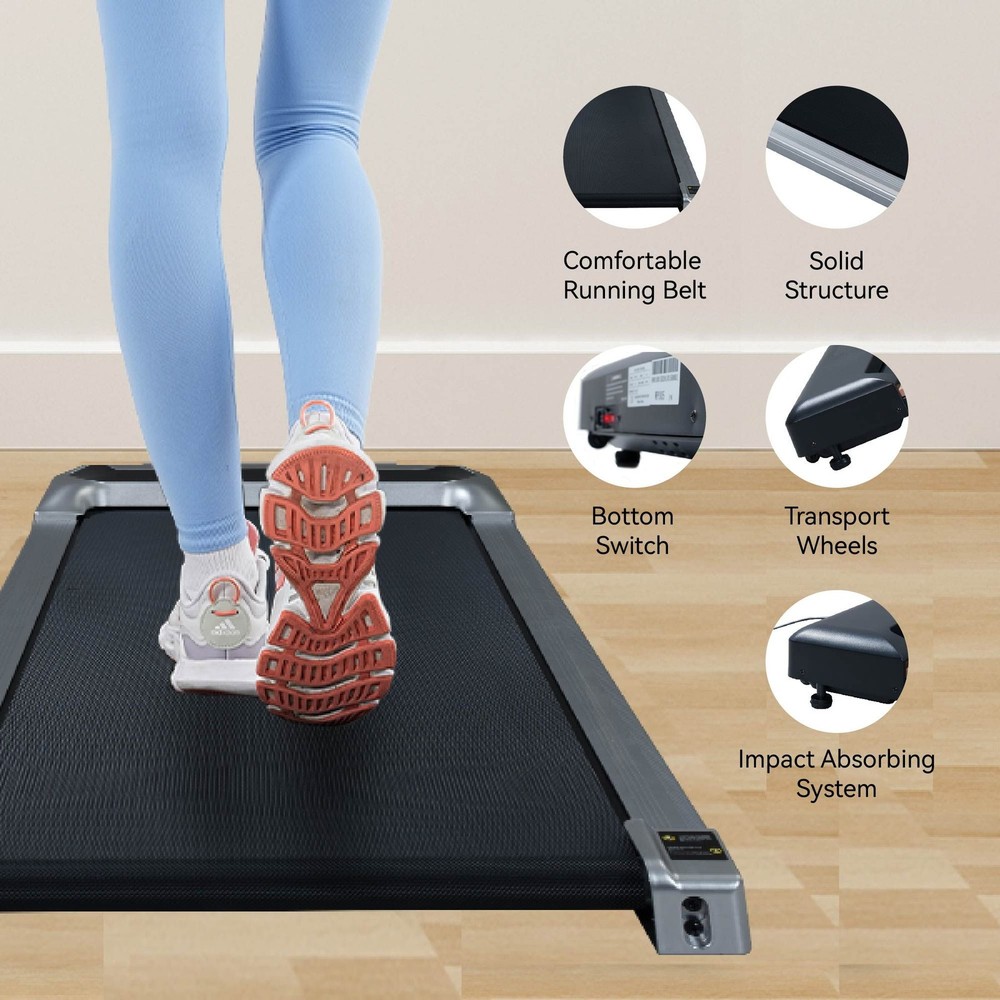 Under Desk Treadmill Walking Pad Compact Home Office 2.5HP Silver LED
