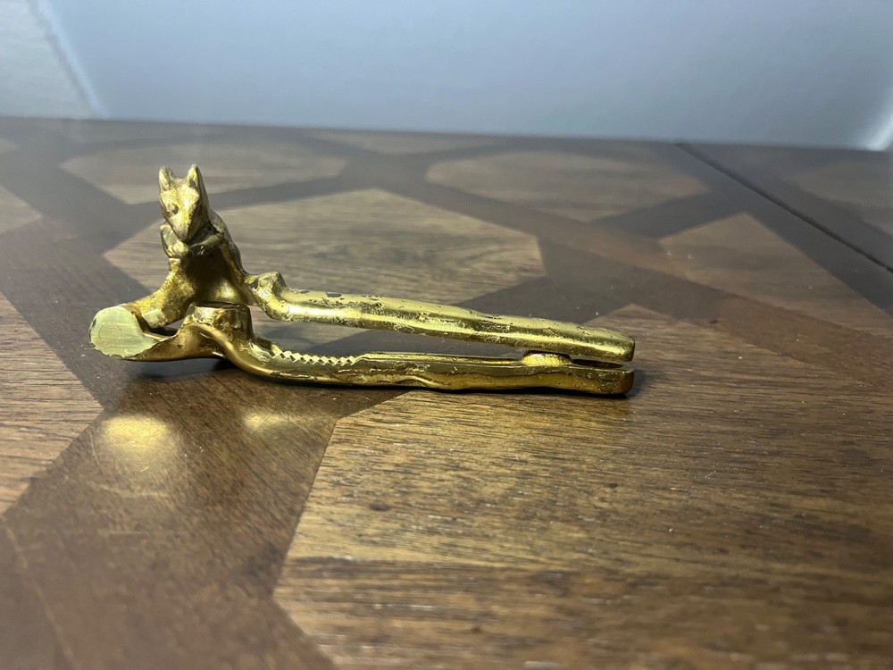 Vintage Squirrel Brass Nut Cracker Solid Heavy Nutcracker Branch Limb 6"