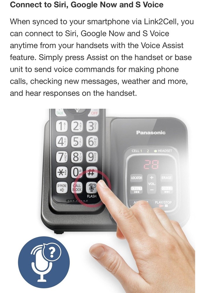 Panasonic, DECT 6.0 Bluetooth 3-Handset Phone System, Link2Cell No Landline Need
