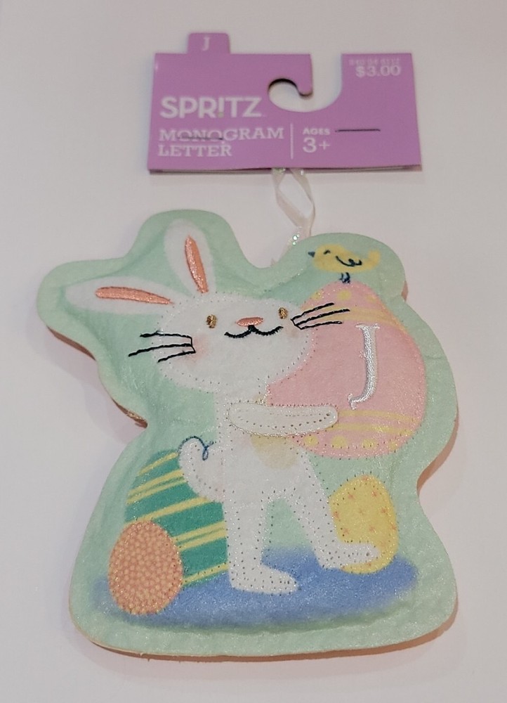 Spritz Monogram Letter J Bunny Rabbit Easter Chick Decoration Easter Basket Tag
