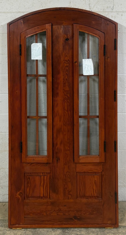 Solid reclaimed lumber arched top DOUBLE door grids glass castle winery panel