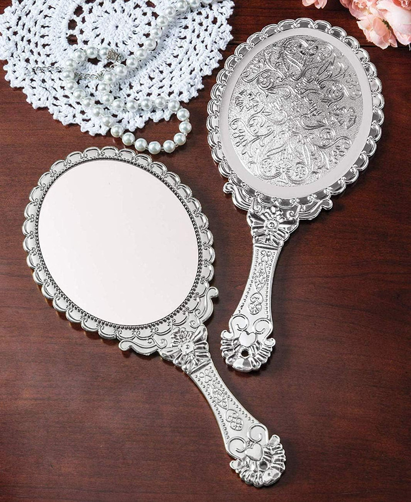 Vintage Handheld Mirror Small Hand Held Mirror with Handle Vanity Silver