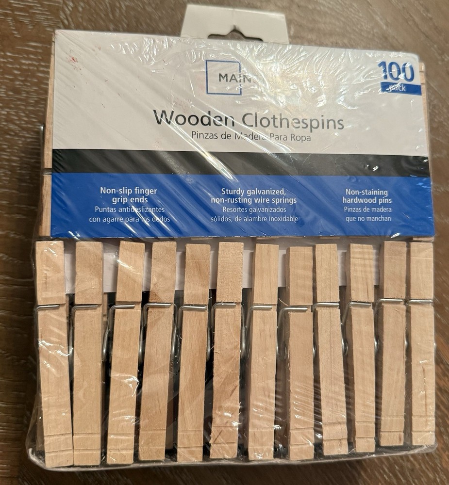 MAINSTAYS Wooden clothespin 100 Pack Extra Large
