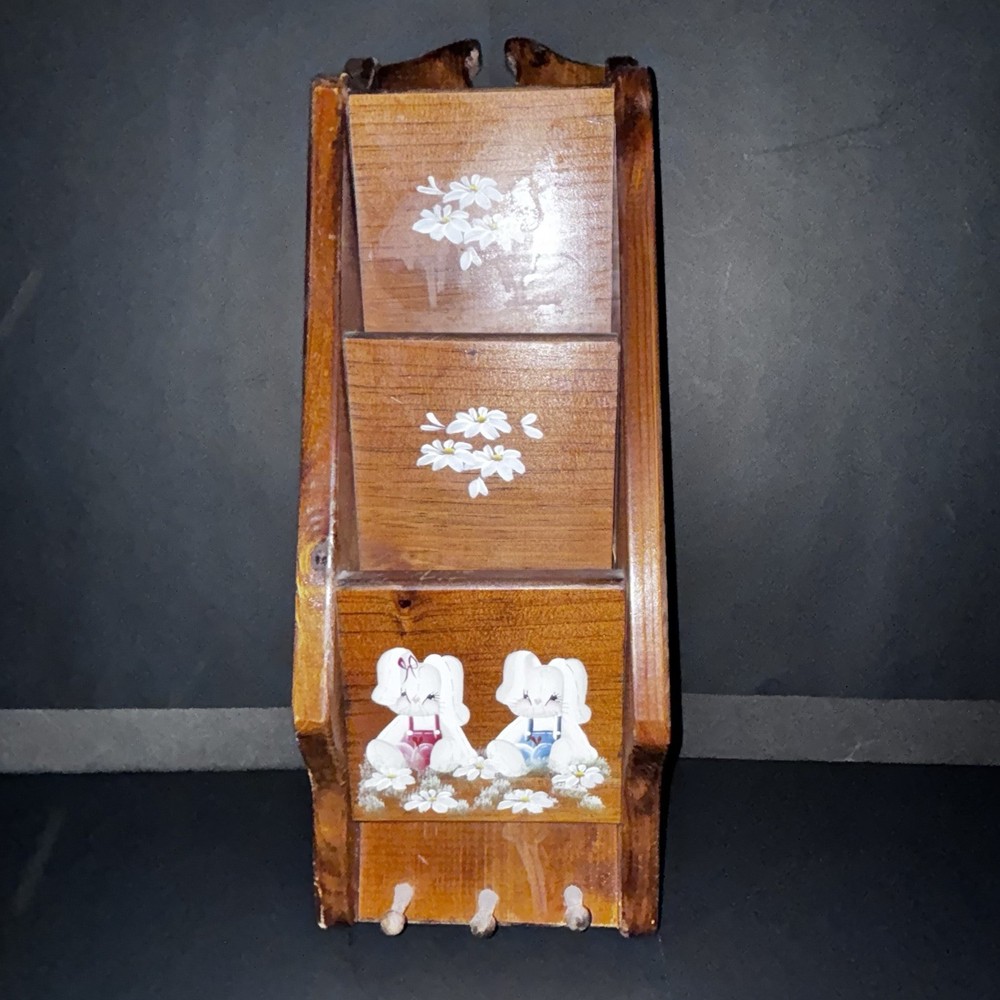 Rustic Wood Mail Organizer With Key Pegs