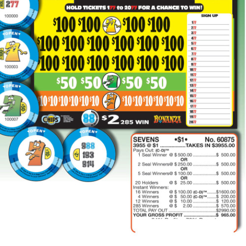 Pull Tab Tickets - Chip - Game - Sevens - 3,955 ct