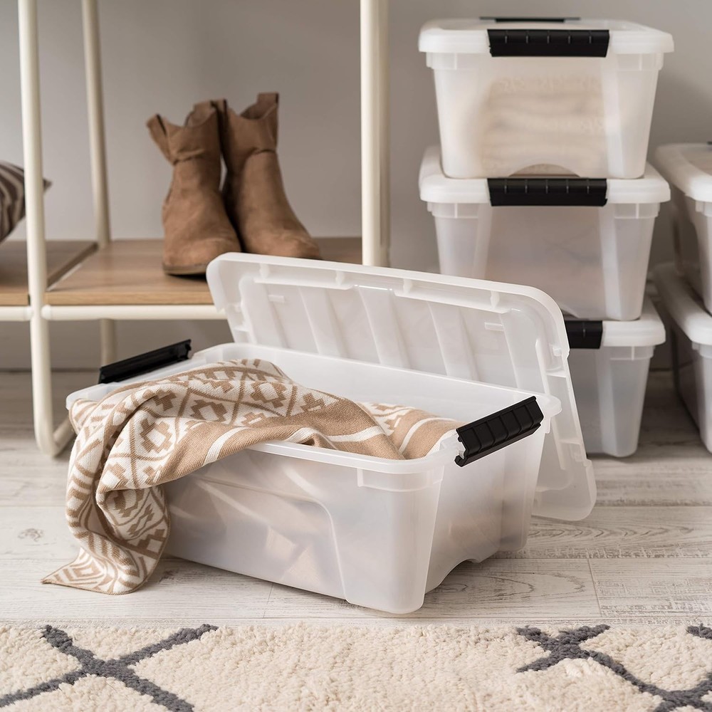 13 QT Plastic Storage Containers with Lids - 6-Pack - Pearl White
