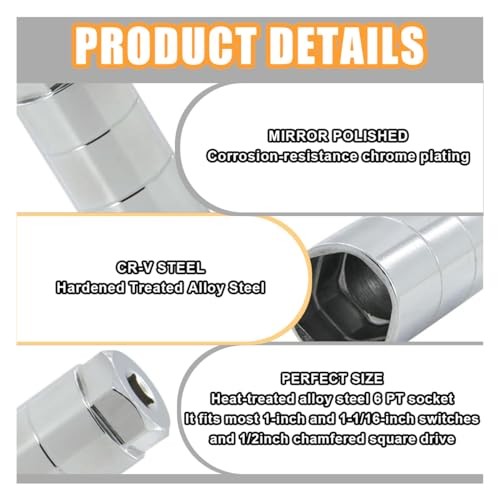 Oil Pressure Switch Socket, 1 1/16" Socket Switch Fits 3/8" Drive or 1 Silver