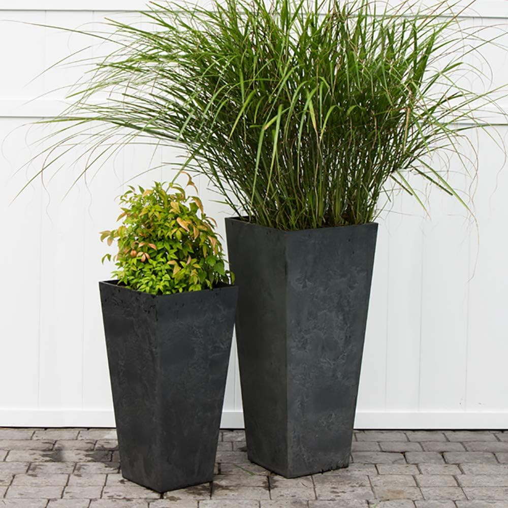 , Ella Tall Planter, Black, 13.5"