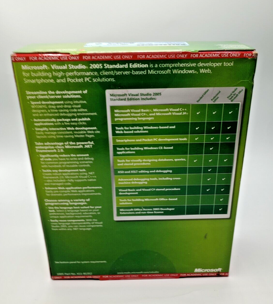 NEW Retail Microsoft Visual Studio 2005 Standard Edition ACADEMIC 5 Discs w/ Key