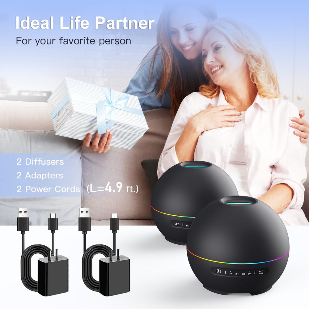 THIMONES 2 Pack Essential Oil Diffuser for Home - 200ml Black+black