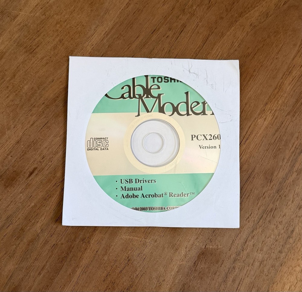 TOSHIBA CABLE MODEM SOFTWARE, PCX2600, VERSION 1.1, INCLUDES USB DRIVERS, MANUAL
