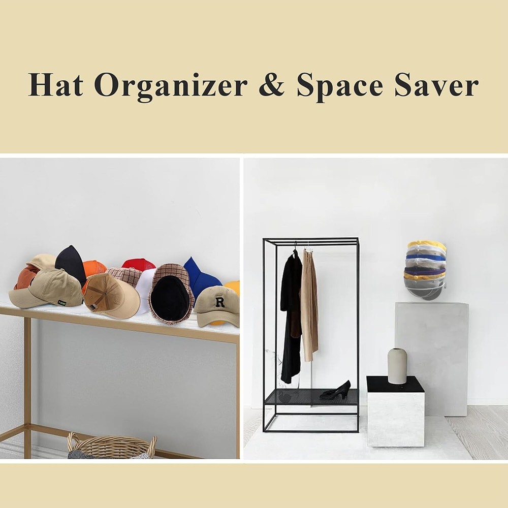 2-Pack Hat Racks for Wall Closet, Compact Organizer Baseball Black