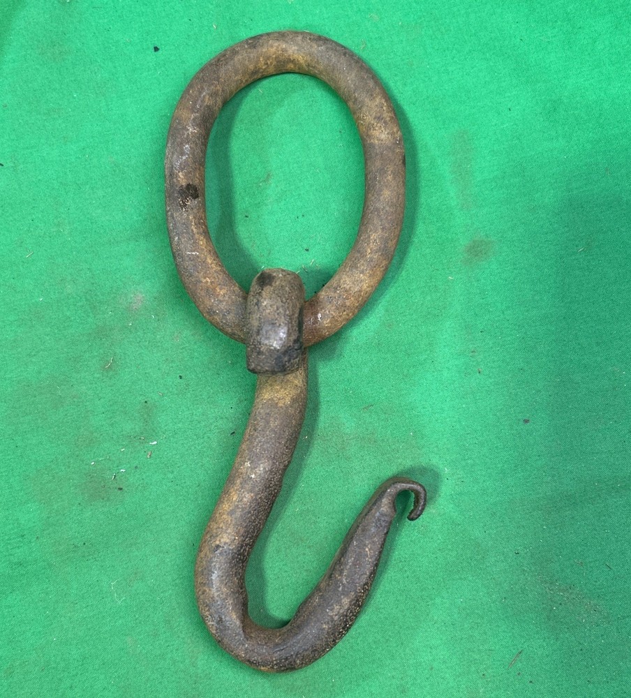 Vintage Primitive Blacksmith Hand Forged  Hook & Ring - 9" long, Hook 4"