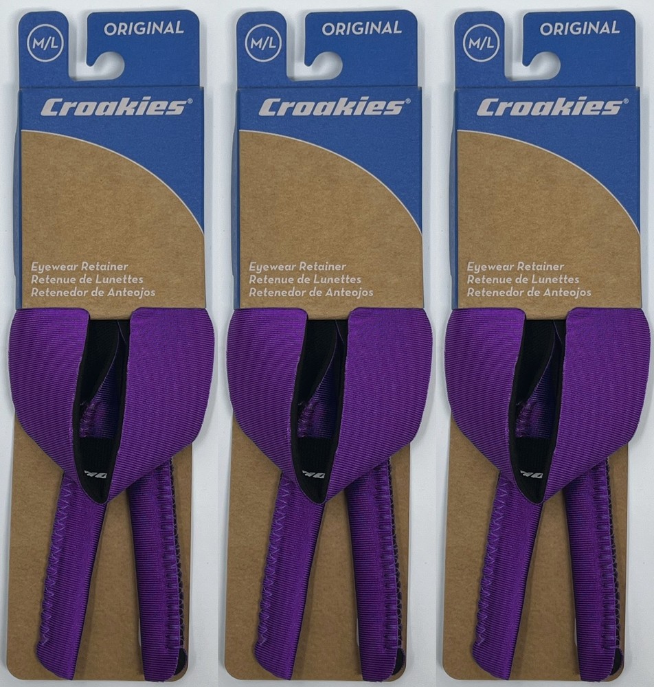 Croakies Original Solid Eyewear Retainer, M/L 11-17mm - Purple (3-Pack)