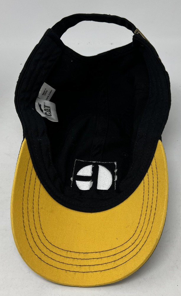 CAT Caterpillar Tractor Strapback Hat /Cap Black/White/Gold Mens Adjustable