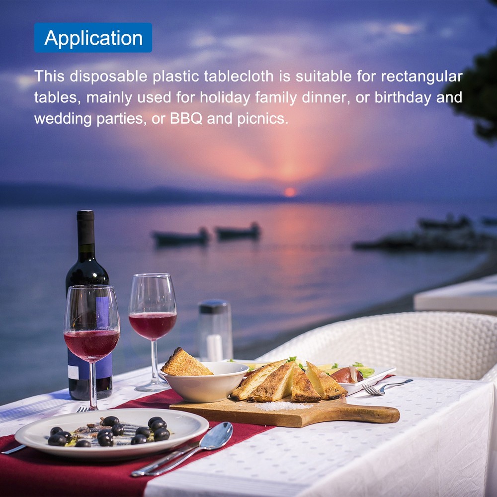 Dark Blue Table Runner w White Plastic Tablecloth 54x108" Blue Dots 1Set