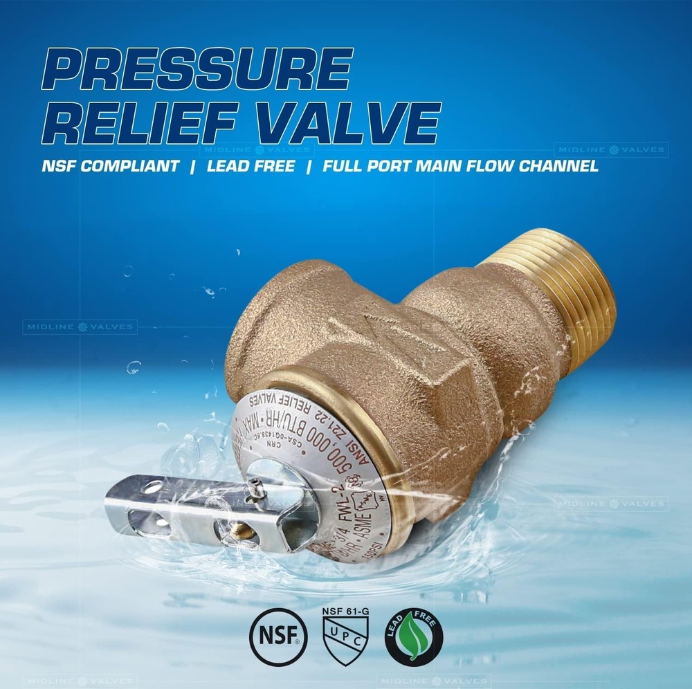 Forged Brass Pressure Relief Valve for Tankless Water Heater - 3/4 in. FIP x MIP