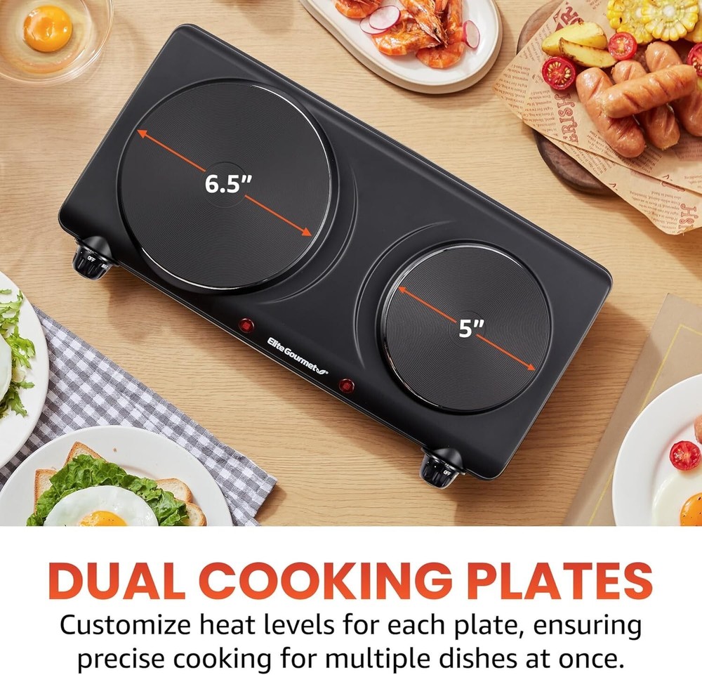 Compact Double Cast Iron Hot Plate - 1500 Watts with Easy Temperature Control