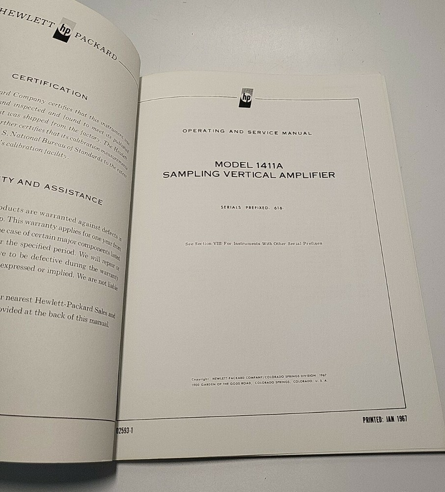 HP 1411A Sampling Vertical Amplifier ~ Operating & Service Manual