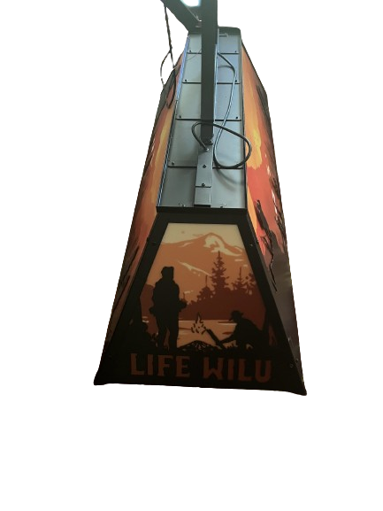 Used pool table light, includes bulbs, 4' by 9".