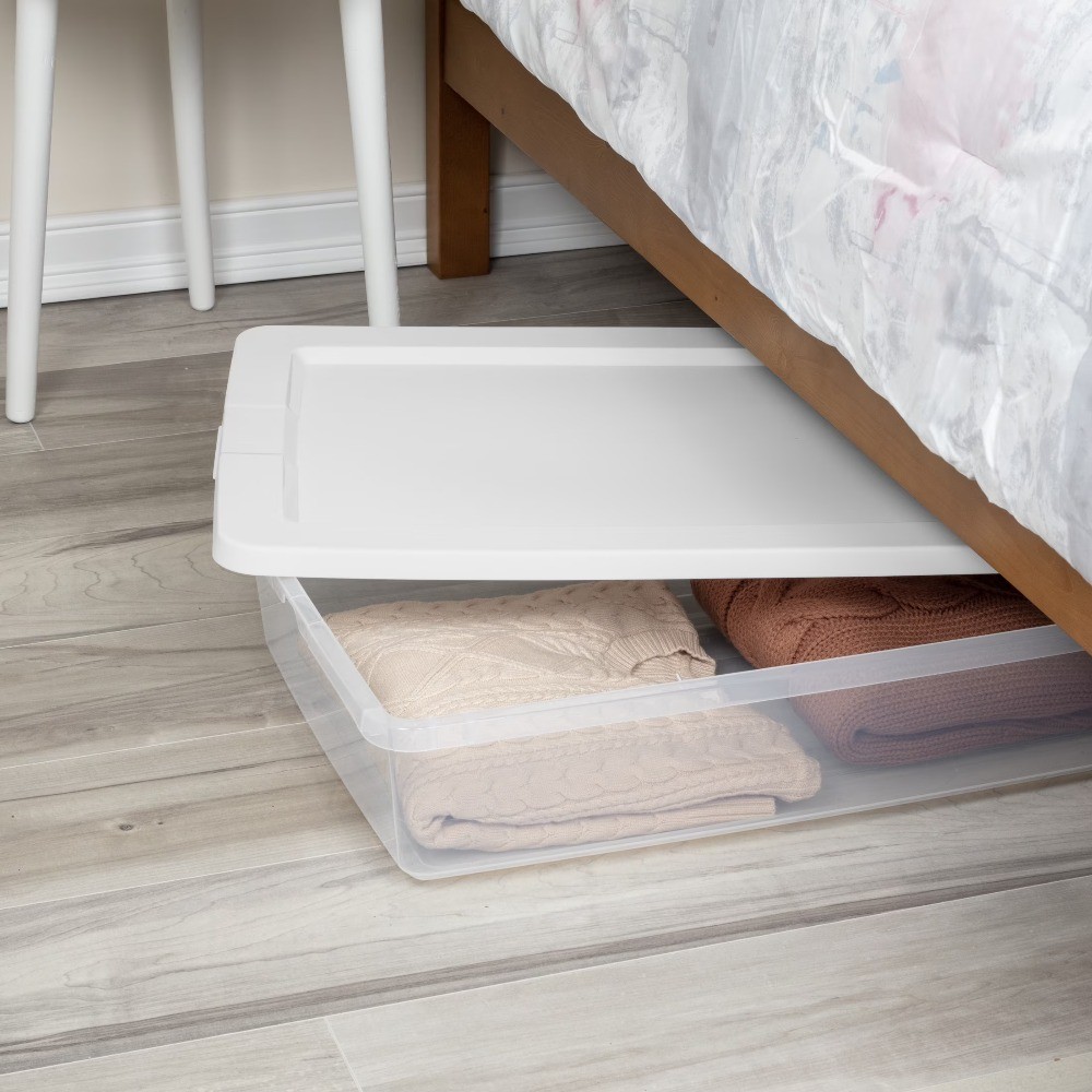 41 Quart Medium Storage Bin, Clear Plastic Underbed Storage Container