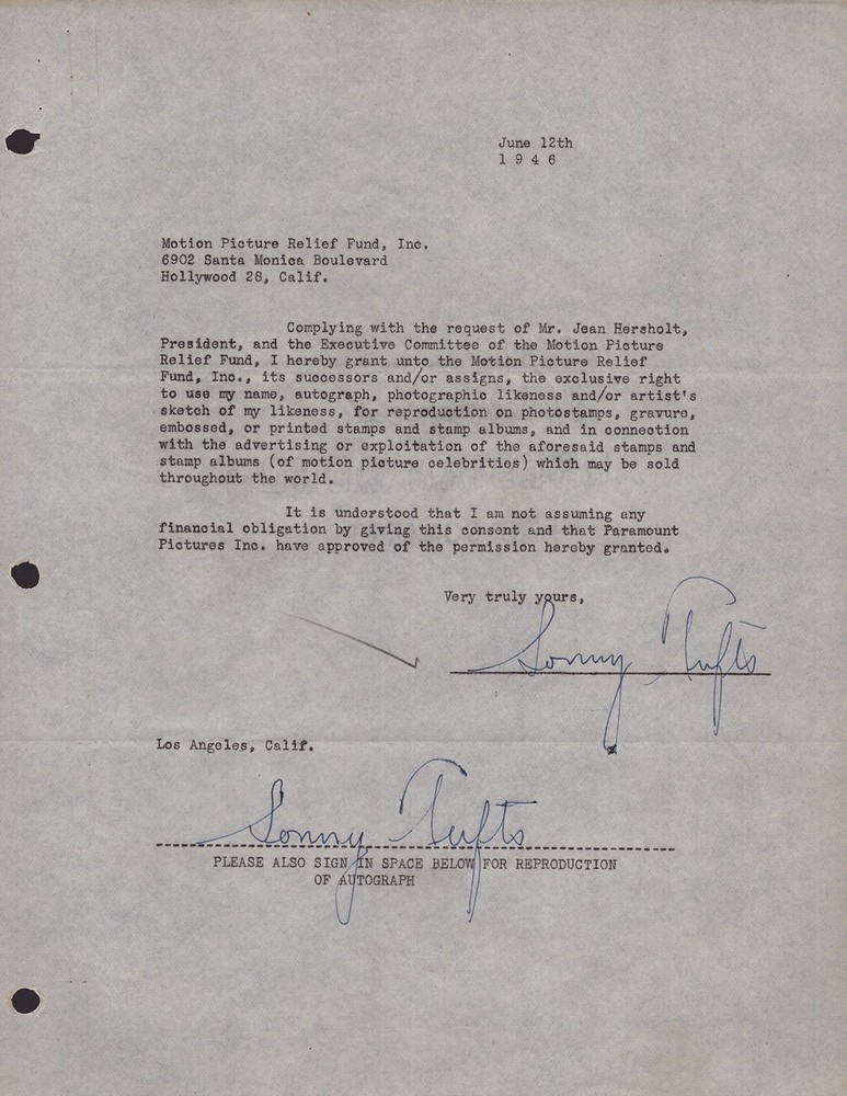 SONNY TUFTS - DOCUMENT DOUBLE SIGNED 06/12/1946