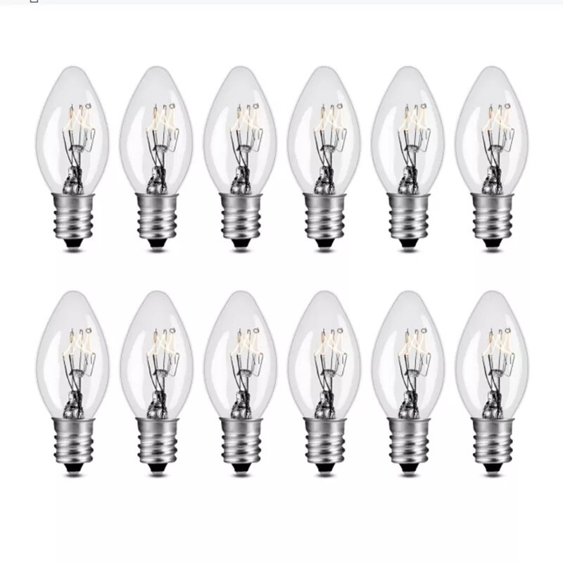 12 Pack Clear Night Light Bulbs Replacement 7 watt C7 Base 120V