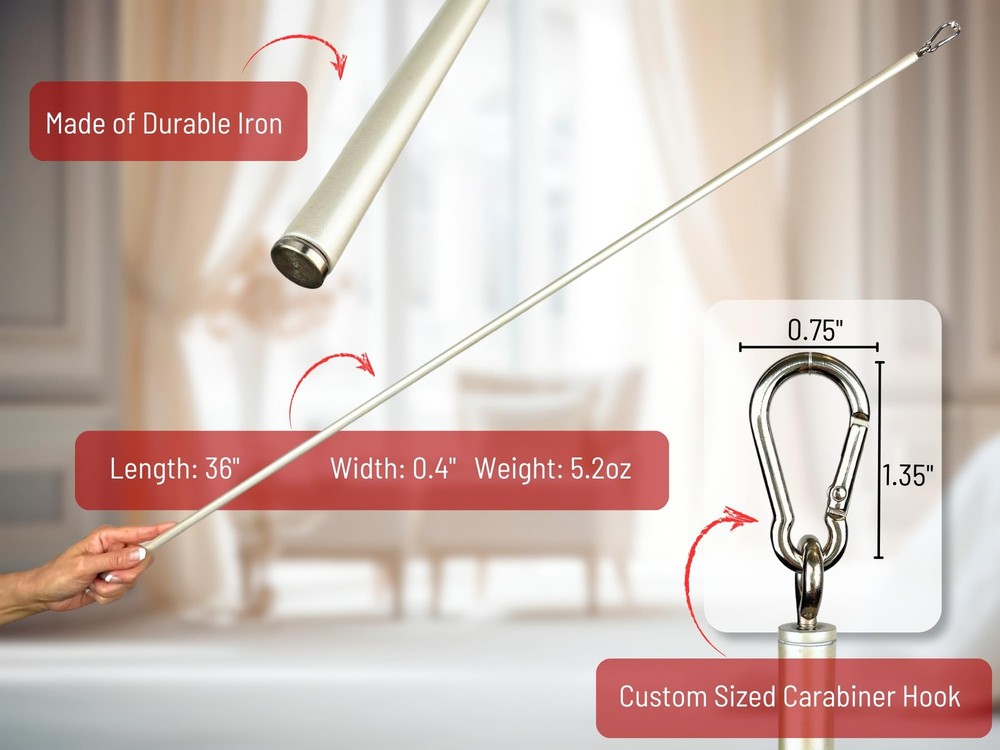 36 inch (2 Pack) Pearl White Iron Curtain Pull Wand - Strong Drapery Pull Rod...