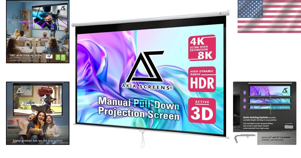 16:10 Retractable Projector Screen - Auto-Locking and Wall/Ceiling Mountable