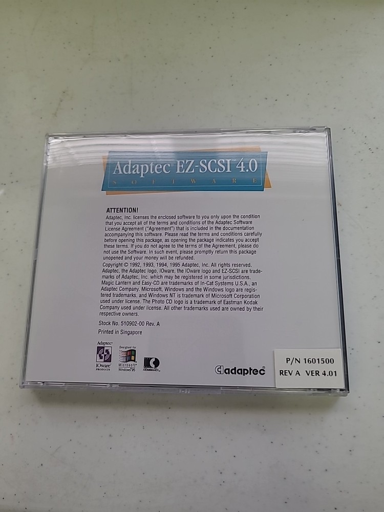 Adaptec EZ-SCSI 4.0 Software Windows CD-ROM & Quick Reference 1995