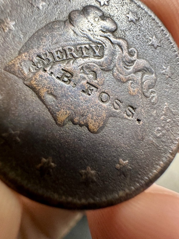 1837 Large Cent Counterstamp RB Foss